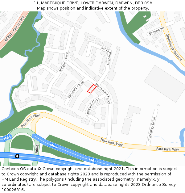 11, MARTINIQUE DRIVE, LOWER DARWEN, DARWEN, BB3 0SA: Location map and indicative extent of plot