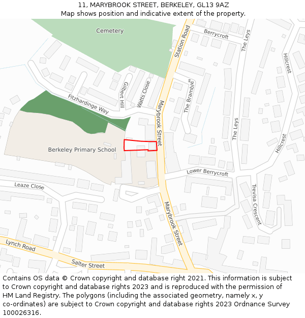 11, MARYBROOK STREET, BERKELEY, GL13 9AZ: Location map and indicative extent of plot