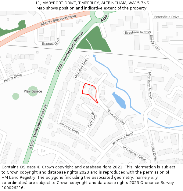 11, MARYPORT DRIVE, TIMPERLEY, ALTRINCHAM, WA15 7NS: Location map and indicative extent of plot
