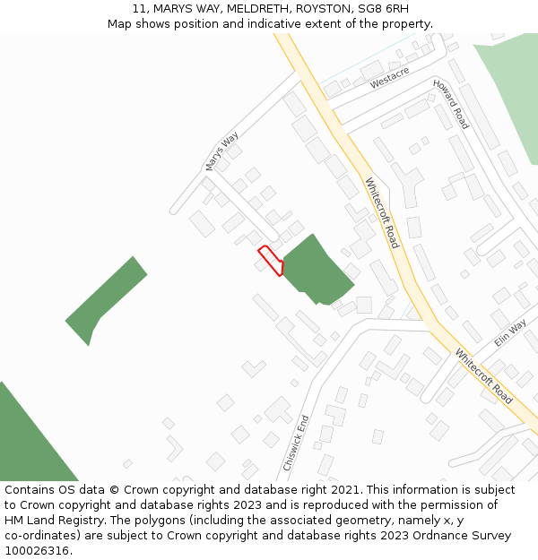 11, MARYS WAY, MELDRETH, ROYSTON, SG8 6RH: Location map and indicative extent of plot