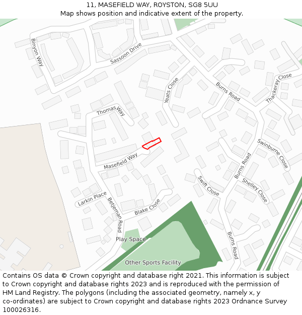 11, MASEFIELD WAY, ROYSTON, SG8 5UU: Location map and indicative extent of plot