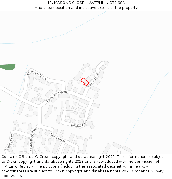 11, MASONS CLOSE, HAVERHILL, CB9 9SN: Location map and indicative extent of plot