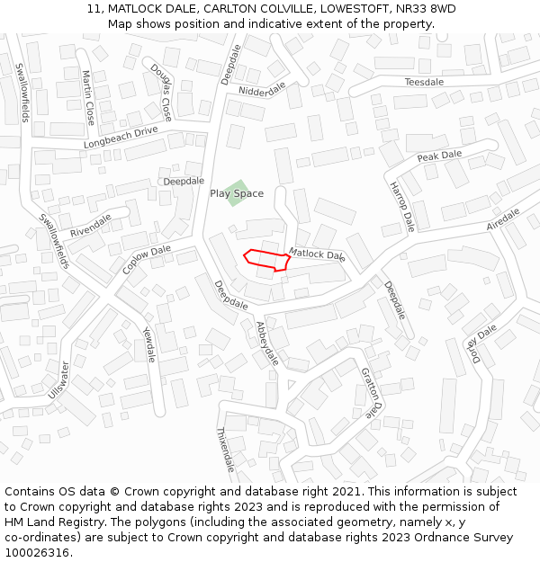 11, MATLOCK DALE, CARLTON COLVILLE, LOWESTOFT, NR33 8WD: Location map and indicative extent of plot