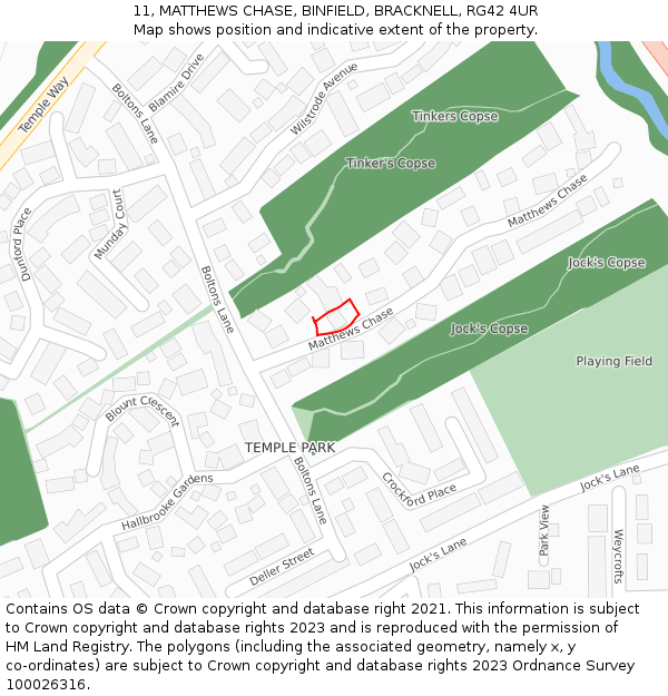 11, MATTHEWS CHASE, BINFIELD, BRACKNELL, RG42 4UR: Location map and indicative extent of plot