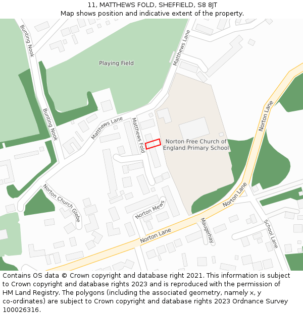11, MATTHEWS FOLD, SHEFFIELD, S8 8JT: Location map and indicative extent of plot