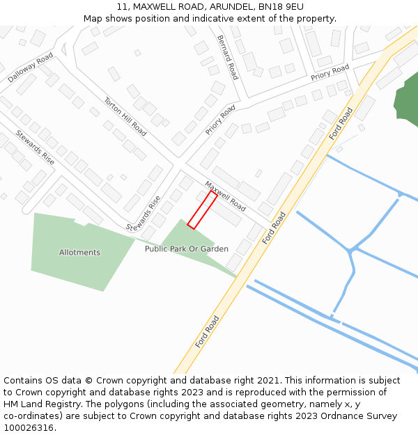 11, MAXWELL ROAD, ARUNDEL, BN18 9EU: Location map and indicative extent of plot