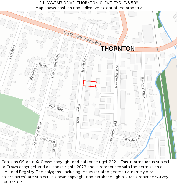 11, MAYFAIR DRIVE, THORNTON-CLEVELEYS, FY5 5BY: Location map and indicative extent of plot