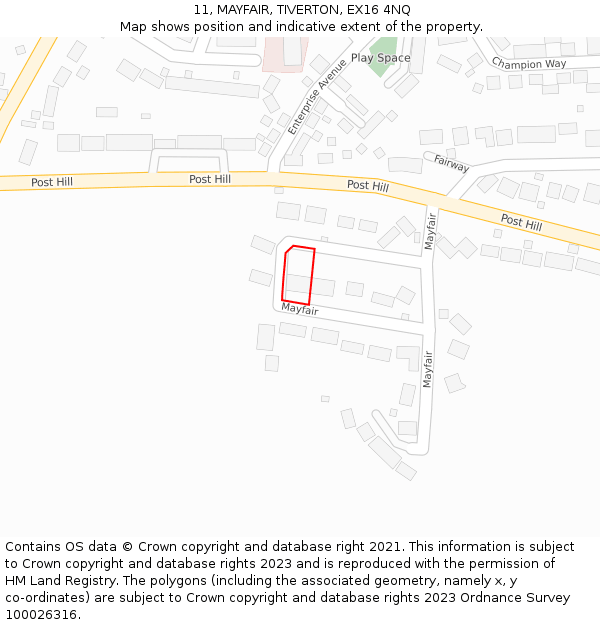 11, MAYFAIR, TIVERTON, EX16 4NQ: Location map and indicative extent of plot