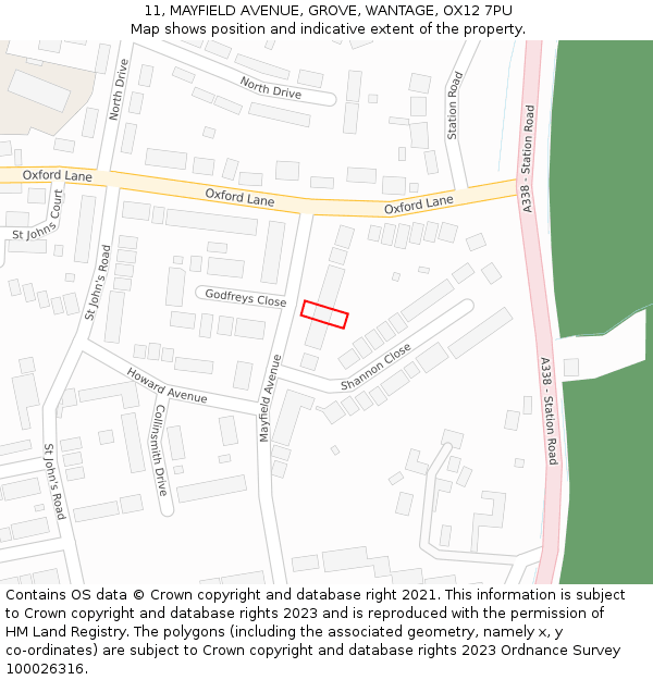 11, MAYFIELD AVENUE, GROVE, WANTAGE, OX12 7PU: Location map and indicative extent of plot