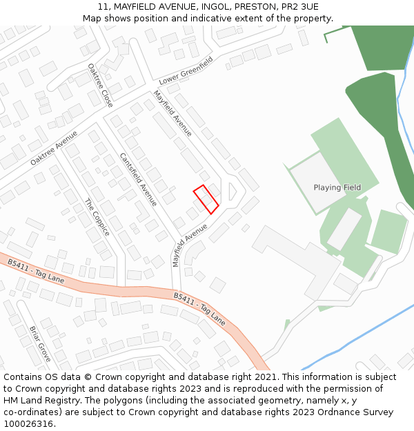 11, MAYFIELD AVENUE, INGOL, PRESTON, PR2 3UE: Location map and indicative extent of plot