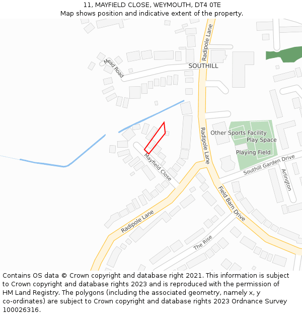 11, MAYFIELD CLOSE, WEYMOUTH, DT4 0TE: Location map and indicative extent of plot