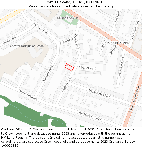 11, MAYFIELD PARK, BRISTOL, BS16 3NN: Location map and indicative extent of plot