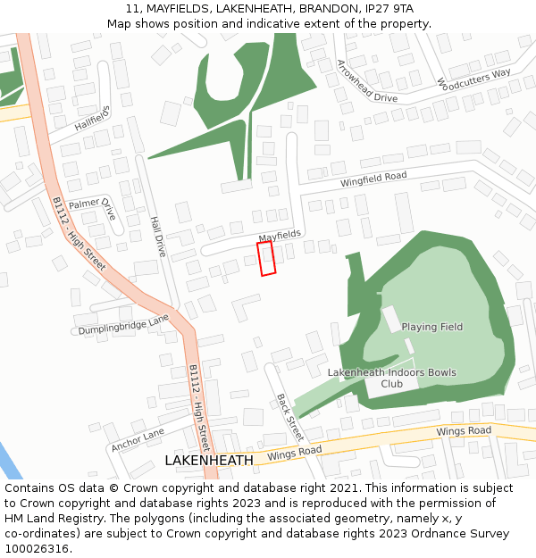 11, MAYFIELDS, LAKENHEATH, BRANDON, IP27 9TA: Location map and indicative extent of plot