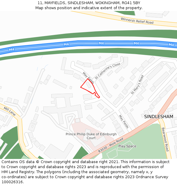 11, MAYFIELDS, SINDLESHAM, WOKINGHAM, RG41 5BY: Location map and indicative extent of plot