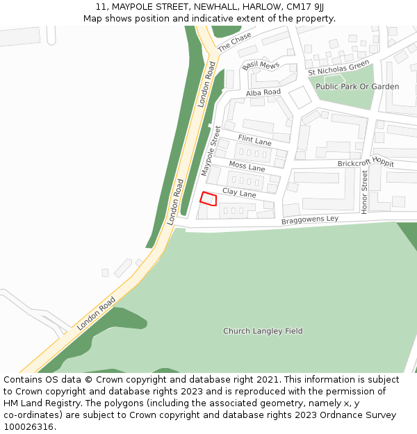 11, MAYPOLE STREET, NEWHALL, HARLOW, CM17 9JJ: Location map and indicative extent of plot