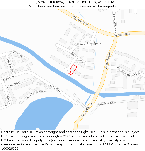 11, MCALISTER ROW, FRADLEY, LICHFIELD, WS13 8UP: Location map and indicative extent of plot