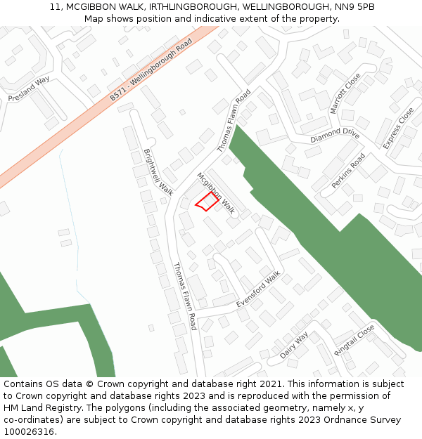 11, MCGIBBON WALK, IRTHLINGBOROUGH, WELLINGBOROUGH, NN9 5PB: Location map and indicative extent of plot