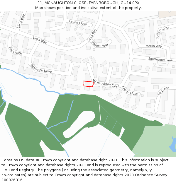 11, MCNAUGHTON CLOSE, FARNBOROUGH, GU14 0PX: Location map and indicative extent of plot