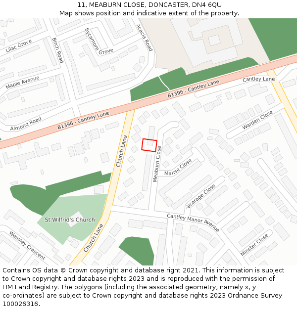 11, MEABURN CLOSE, DONCASTER, DN4 6QU: Location map and indicative extent of plot