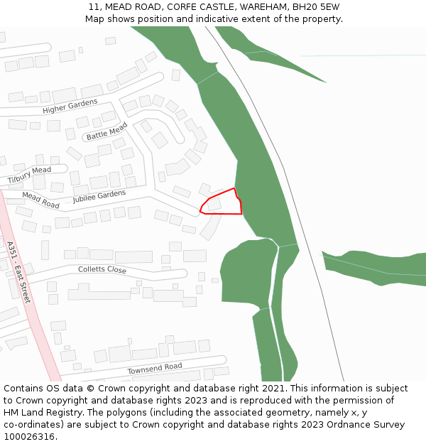 11, MEAD ROAD, CORFE CASTLE, WAREHAM, BH20 5EW: Location map and indicative extent of plot