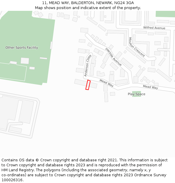 11, MEAD WAY, BALDERTON, NEWARK, NG24 3GA: Location map and indicative extent of plot