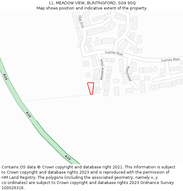 11, MEADOW VIEW, BUNTINGFORD, SG9 9SQ: Location map and indicative extent of plot