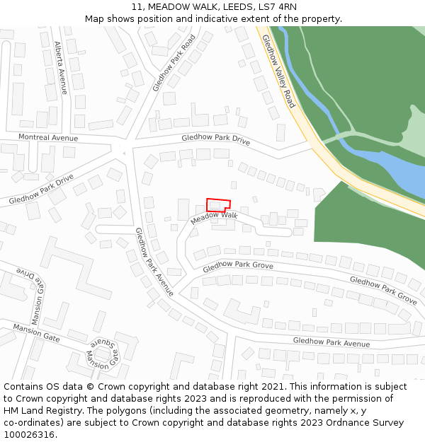 11, MEADOW WALK, LEEDS, LS7 4RN: Location map and indicative extent of plot