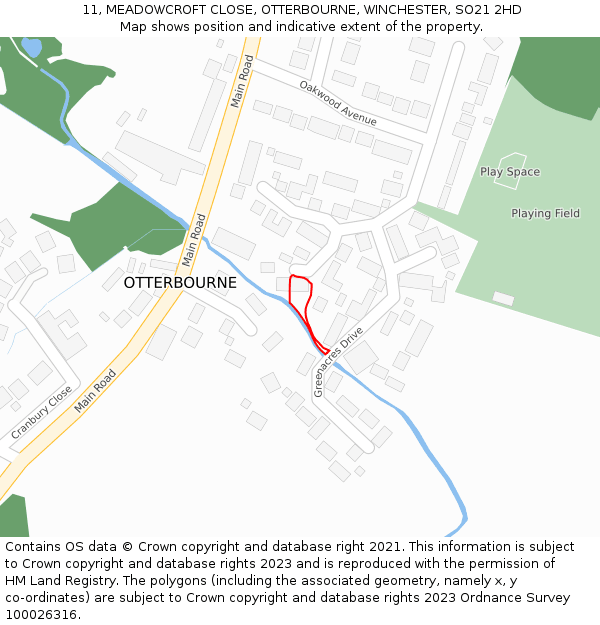 11, MEADOWCROFT CLOSE, OTTERBOURNE, WINCHESTER, SO21 2HD: Location map and indicative extent of plot