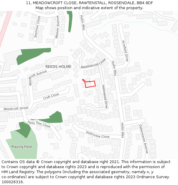 11, MEADOWCROFT CLOSE, RAWTENSTALL, ROSSENDALE, BB4 8DF: Location map and indicative extent of plot