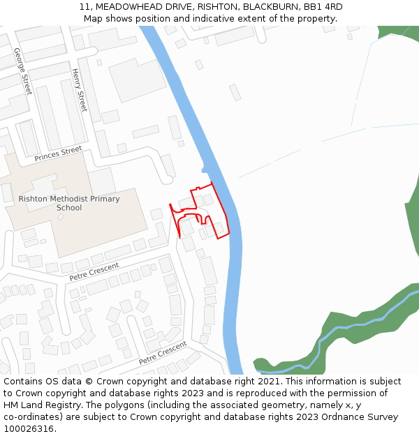 11, MEADOWHEAD DRIVE, RISHTON, BLACKBURN, BB1 4RD: Location map and indicative extent of plot