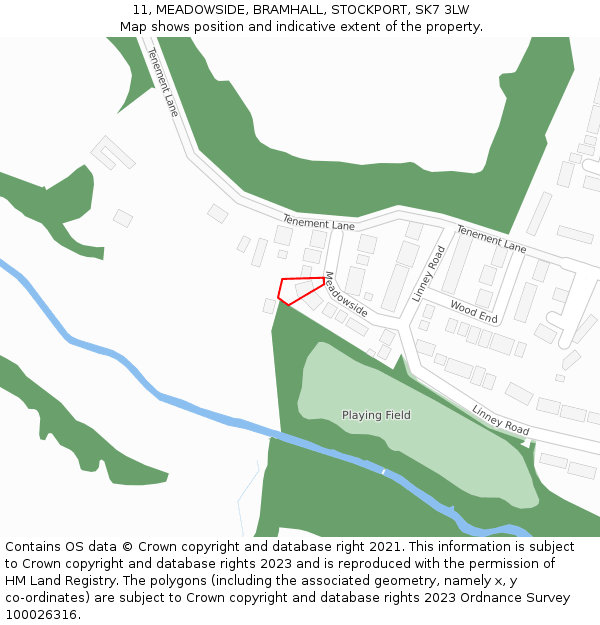 11, MEADOWSIDE, BRAMHALL, STOCKPORT, SK7 3LW: Location map and indicative extent of plot