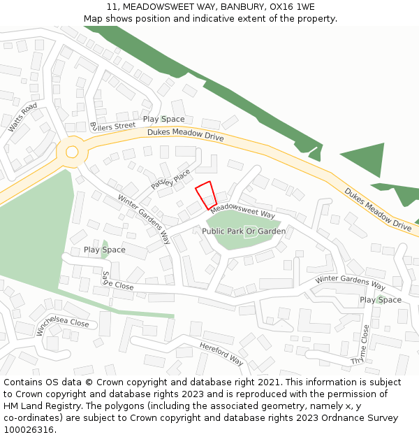 11, MEADOWSWEET WAY, BANBURY, OX16 1WE: Location map and indicative extent of plot