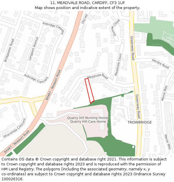 11, MEADVALE ROAD, CARDIFF, CF3 1UF: Location map and indicative extent of plot