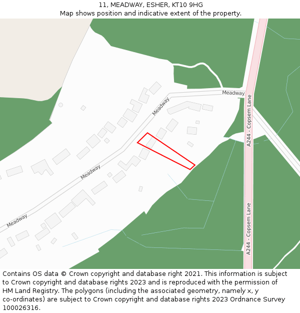 11, MEADWAY, ESHER, KT10 9HG: Location map and indicative extent of plot