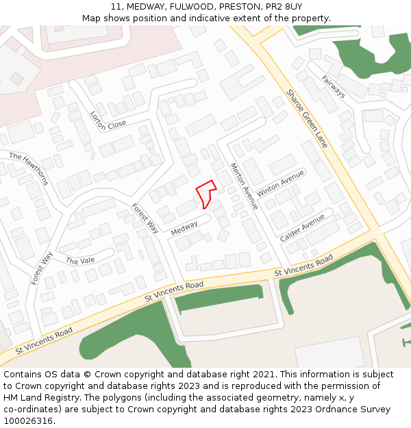 11, MEDWAY, FULWOOD, PRESTON, PR2 8UY: Location map and indicative extent of plot