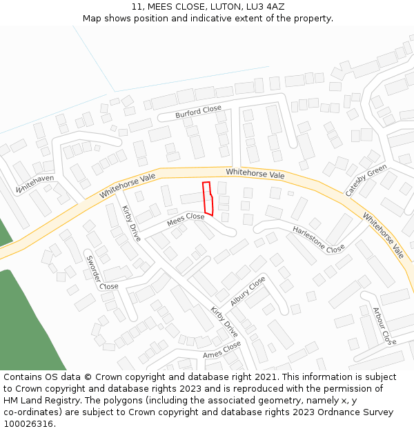 11, MEES CLOSE, LUTON, LU3 4AZ: Location map and indicative extent of plot