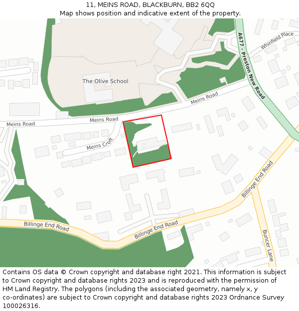 11, MEINS ROAD, BLACKBURN, BB2 6QQ: Location map and indicative extent of plot