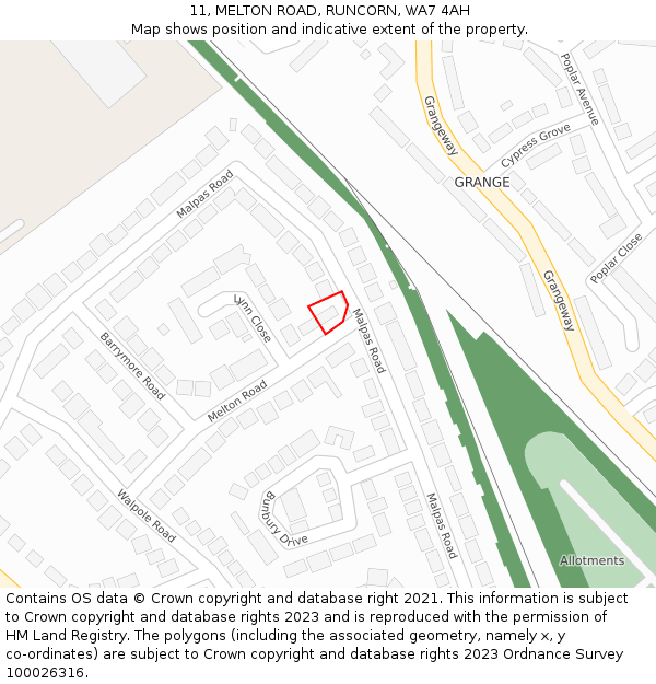 11, MELTON ROAD, RUNCORN, WA7 4AH: Location map and indicative extent of plot