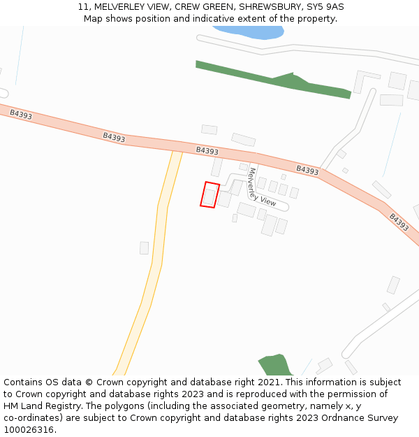 11, MELVERLEY VIEW, CREW GREEN, SHREWSBURY, SY5 9AS: Location map and indicative extent of plot