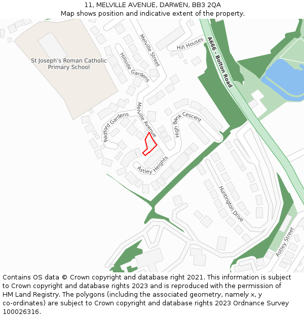 11, MELVILLE AVENUE, DARWEN, BB3 2QA: Location map and indicative extent of plot