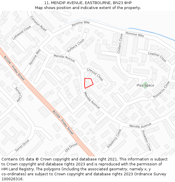 11, MENDIP AVENUE, EASTBOURNE, BN23 8HP: Location map and indicative extent of plot