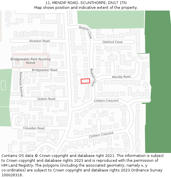 11, MENDIP ROAD, SCUNTHORPE, DN17 1TN: Location map and indicative extent of plot