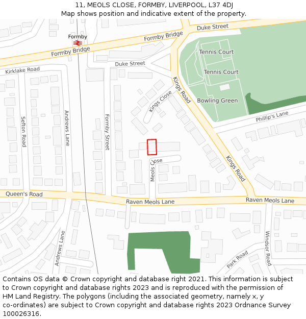 11, MEOLS CLOSE, FORMBY, LIVERPOOL, L37 4DJ: Location map and indicative extent of plot