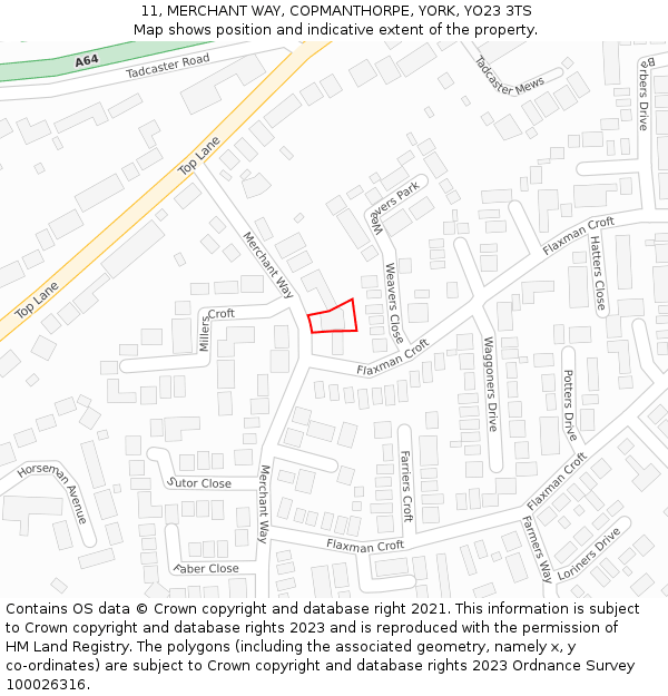 11, MERCHANT WAY, COPMANTHORPE, YORK, YO23 3TS: Location map and indicative extent of plot