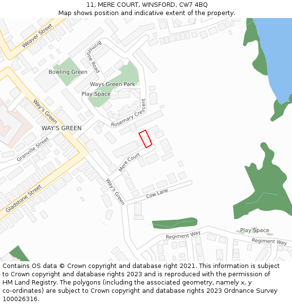 11, MERE COURT, WINSFORD, CW7 4BQ: Location map and indicative extent of plot