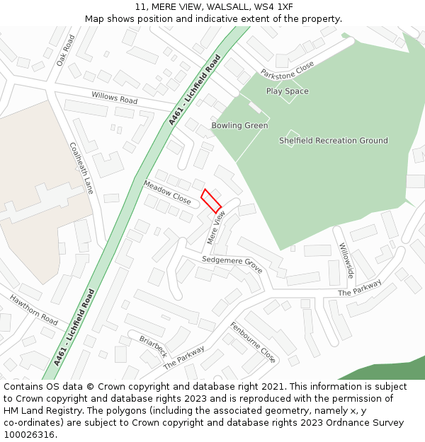 11, MERE VIEW, WALSALL, WS4 1XF: Location map and indicative extent of plot