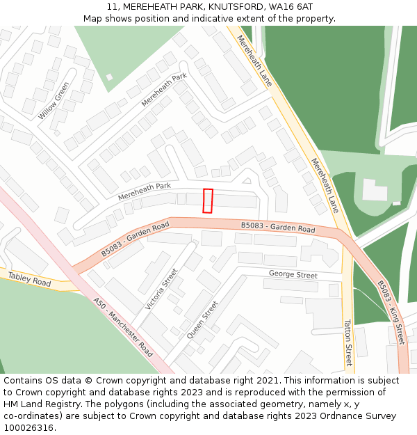 11, MEREHEATH PARK, KNUTSFORD, WA16 6AT: Location map and indicative extent of plot