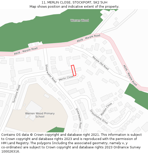 11, MERLIN CLOSE, STOCKPORT, SK2 5UH: Location map and indicative extent of plot