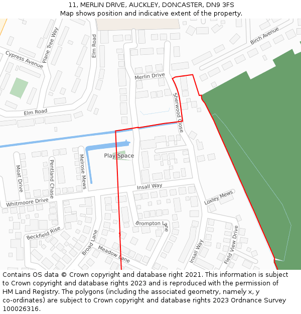 11, MERLIN DRIVE, AUCKLEY, DONCASTER, DN9 3FS: Location map and indicative extent of plot