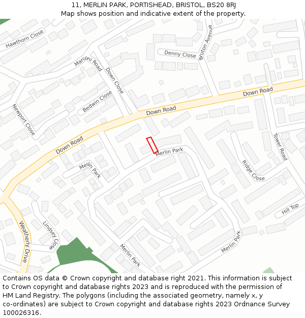 11, MERLIN PARK, PORTISHEAD, BRISTOL, BS20 8RJ: Location map and indicative extent of plot